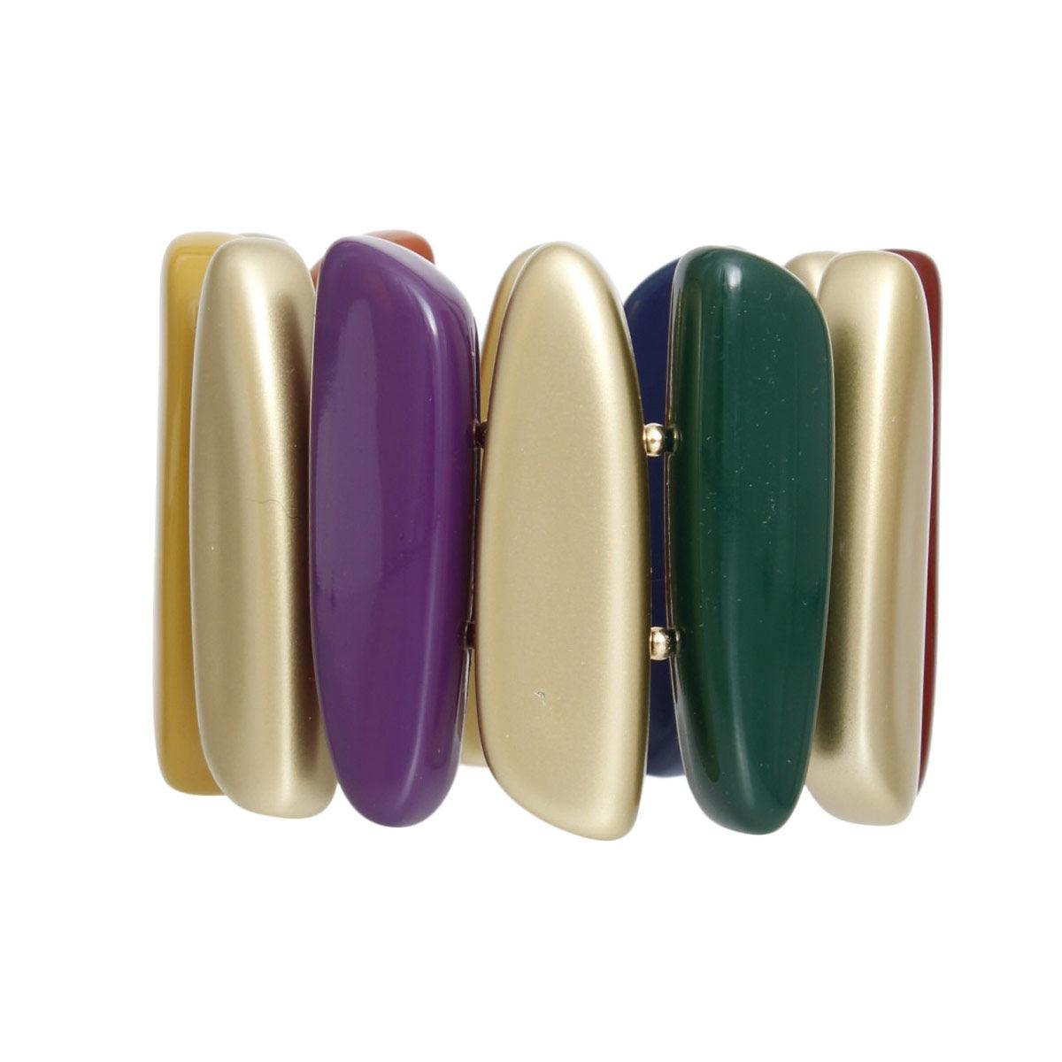 Bold Modernist Stretch Bracelet: Acrylic Beads, Vintage Design Gold