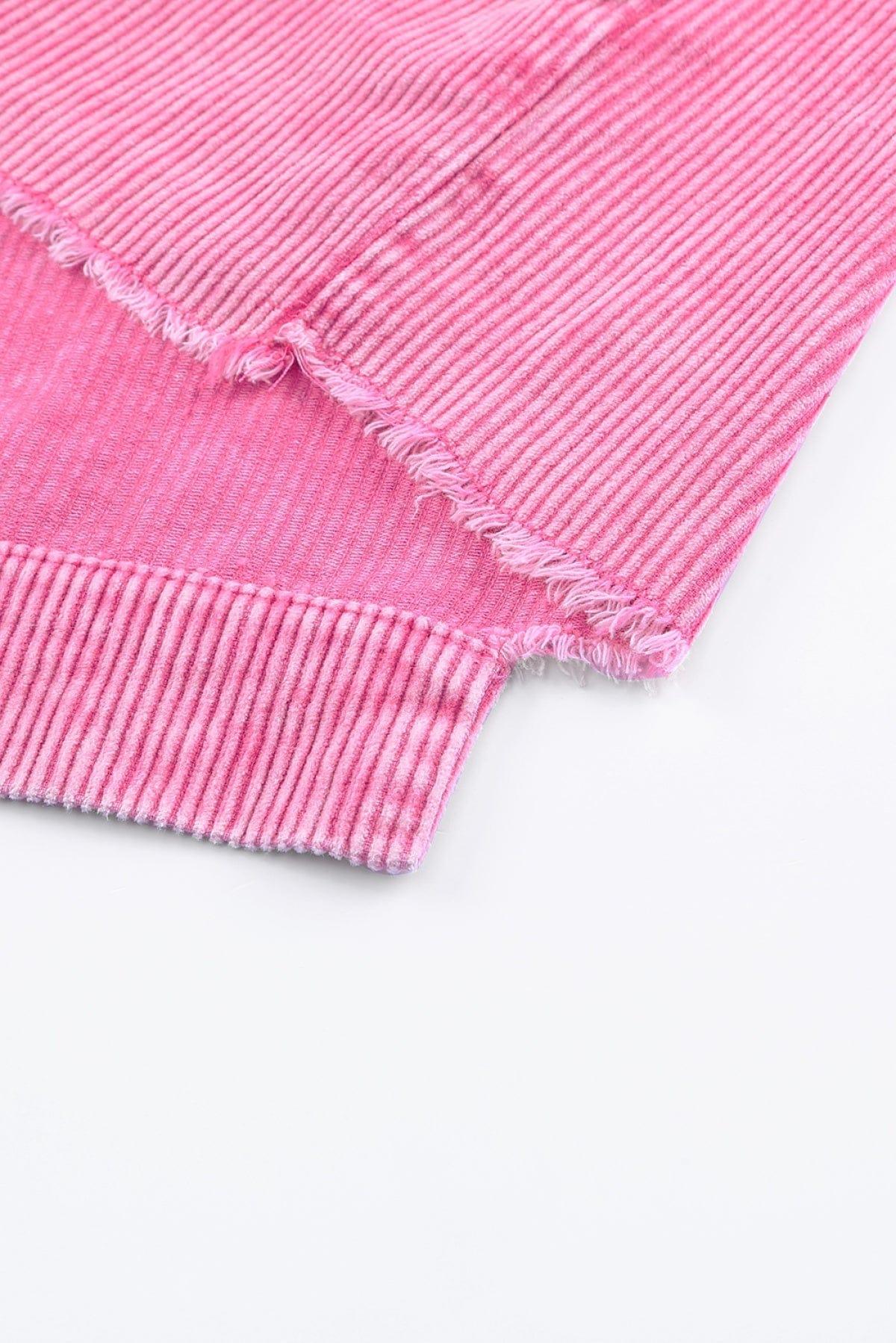 Bright Pink Vintage Style Raw Hem Corduroy Jacket