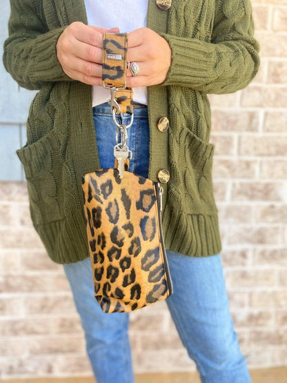 Brown Leopard Vegan Leather 2-Piece Wristlet Set