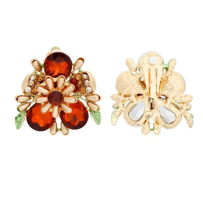 Brown Open Flower Earrings Gold - Botanical Beauty for Your Ears