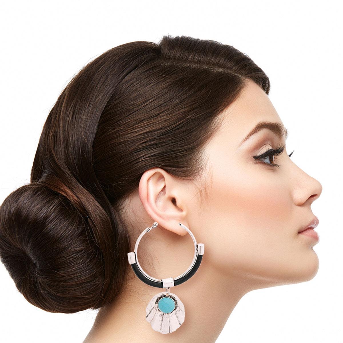 Burnished Silver Hoops: Add Vibrant Turquoise Charm to Any Look