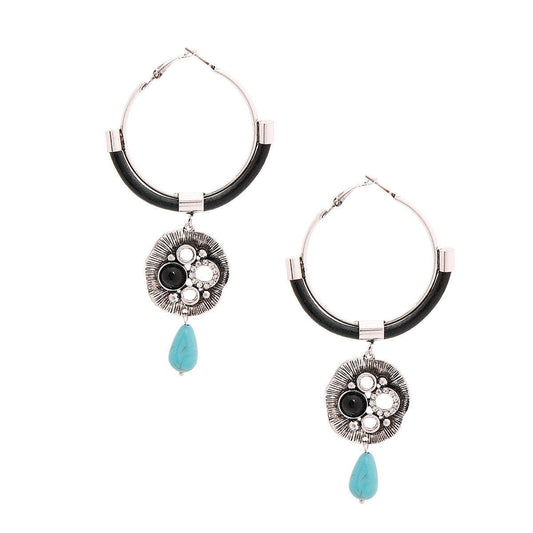 Burnished Silver Turquoise Drop Dangle Earrings - Timeless Beauty