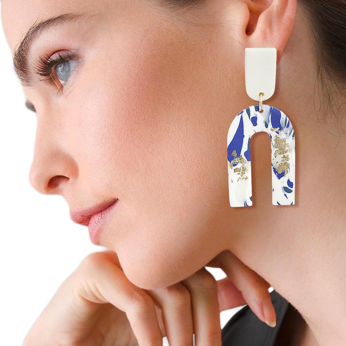Buy Women's Dangle Earrings: Blue/White Down U Design