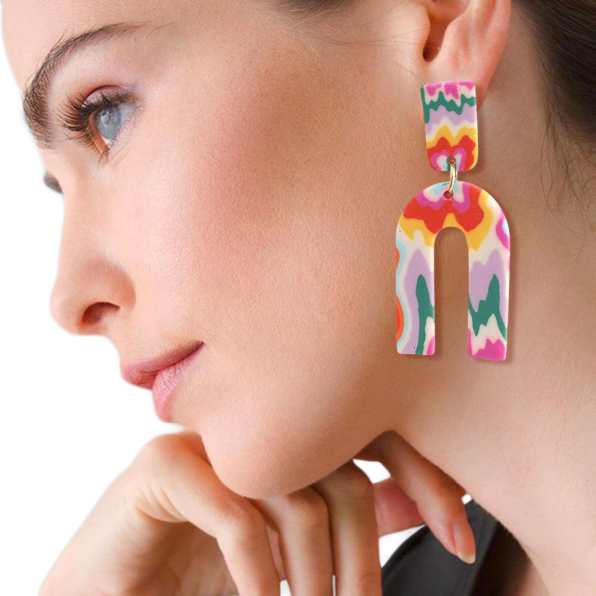 Buy Women's Dangle Earrings: Fun Multicolor Down U Design