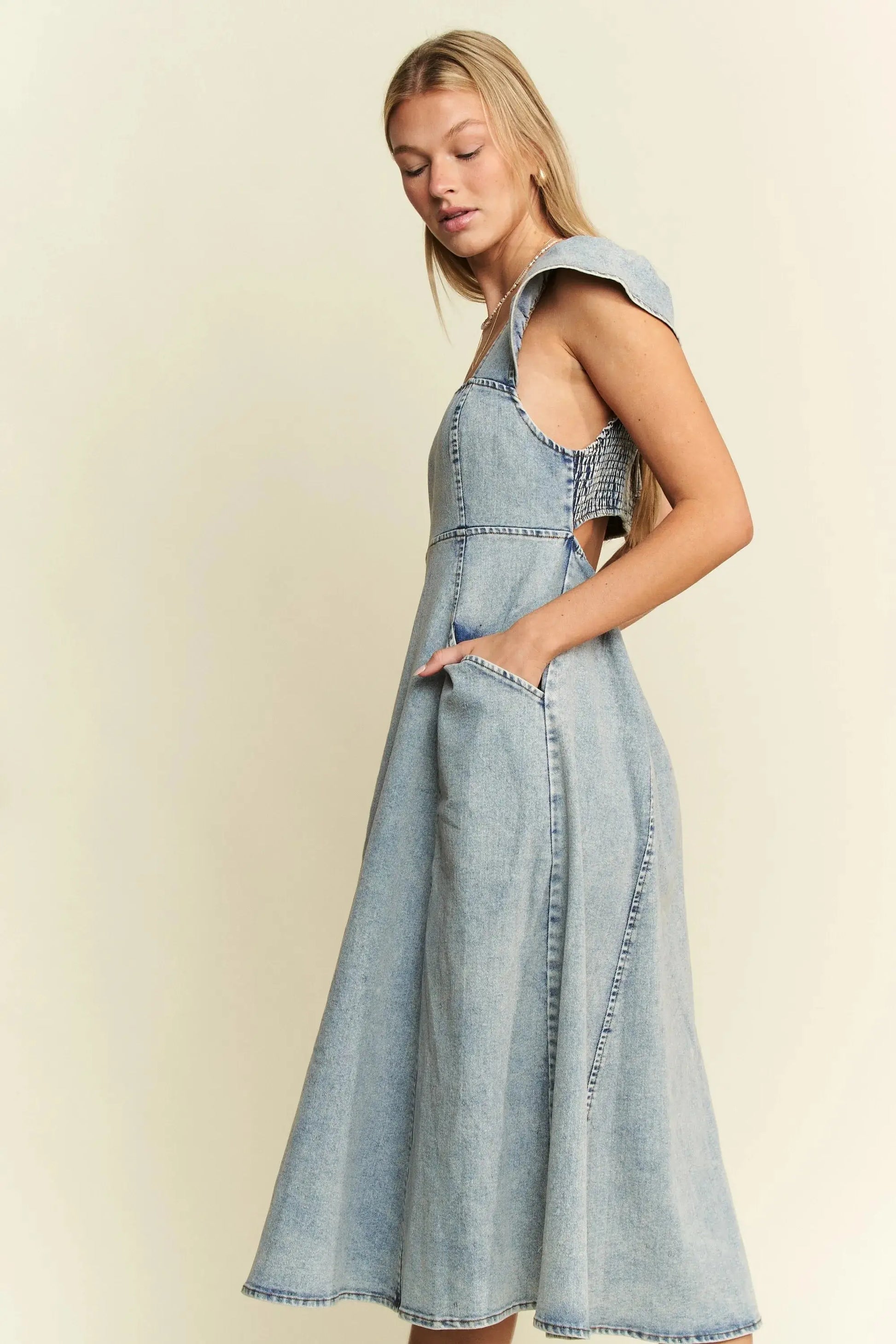 Jade By Jane Full Size Ruffled Denim Midi Dress Plus Size Trendsi