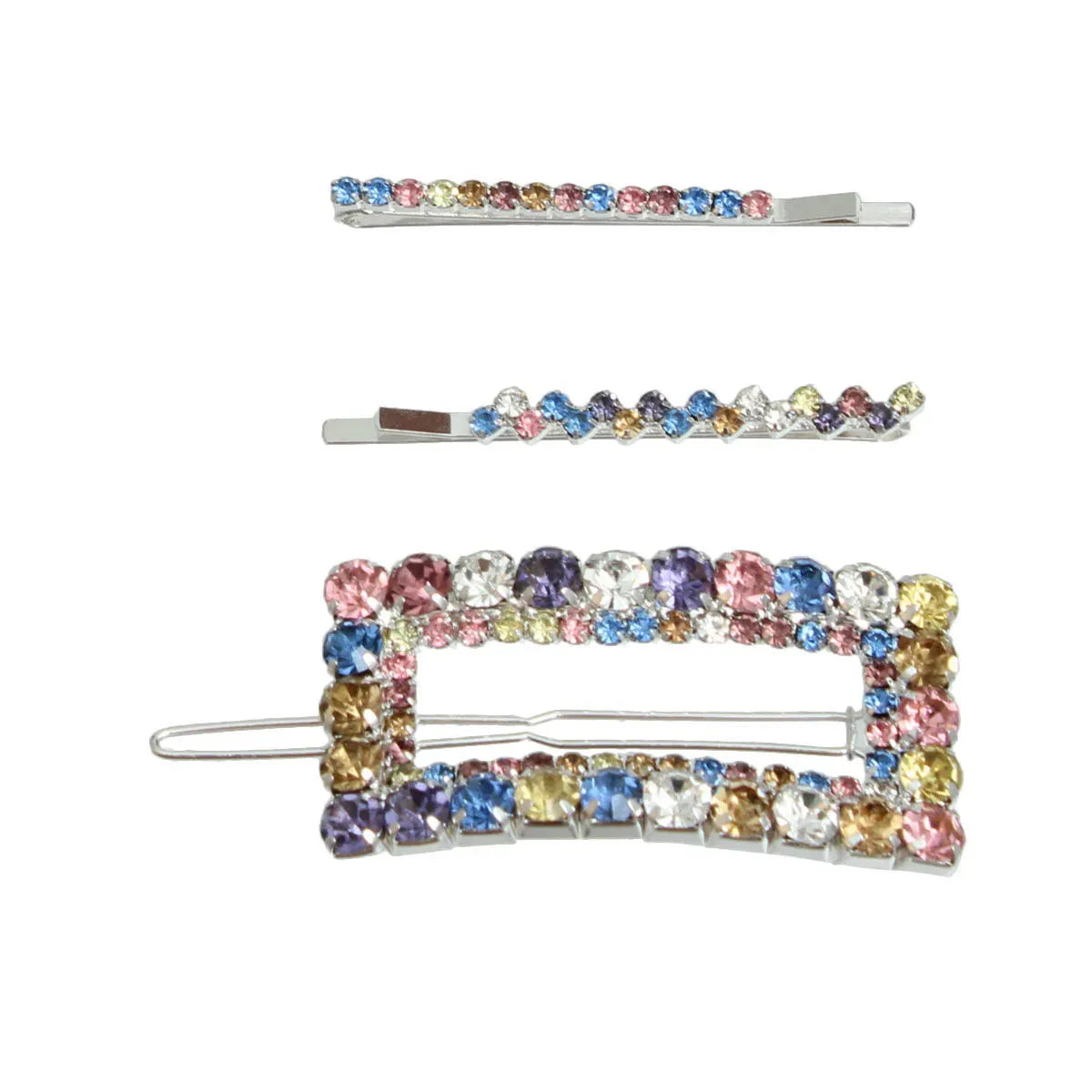 Sparkle & Shine: Silver Metal & Multicolor Rhinestone Hair Accessories Set