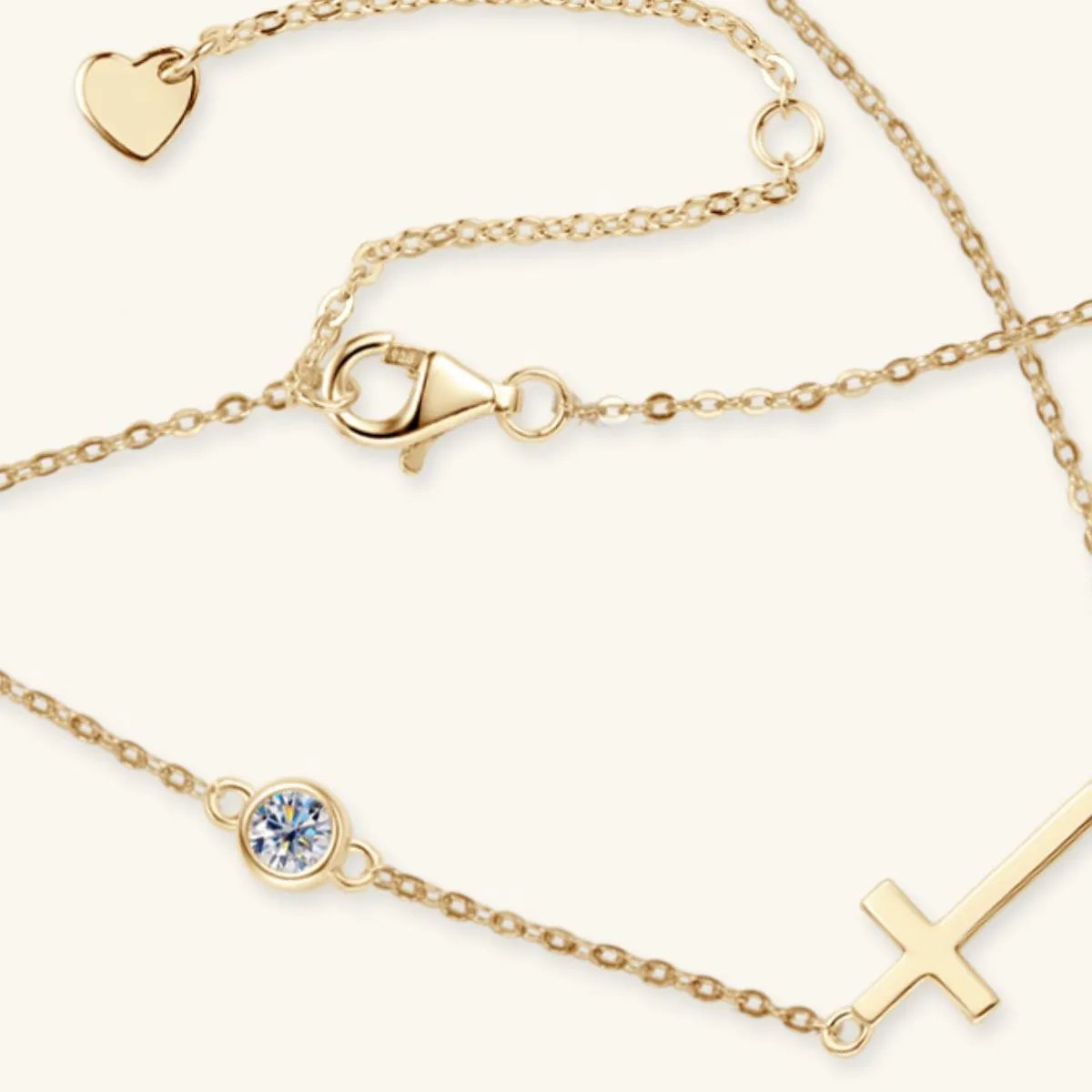 Dainty Moissanite Cross Necklace - 18K Gold-Plated Sterling Silver