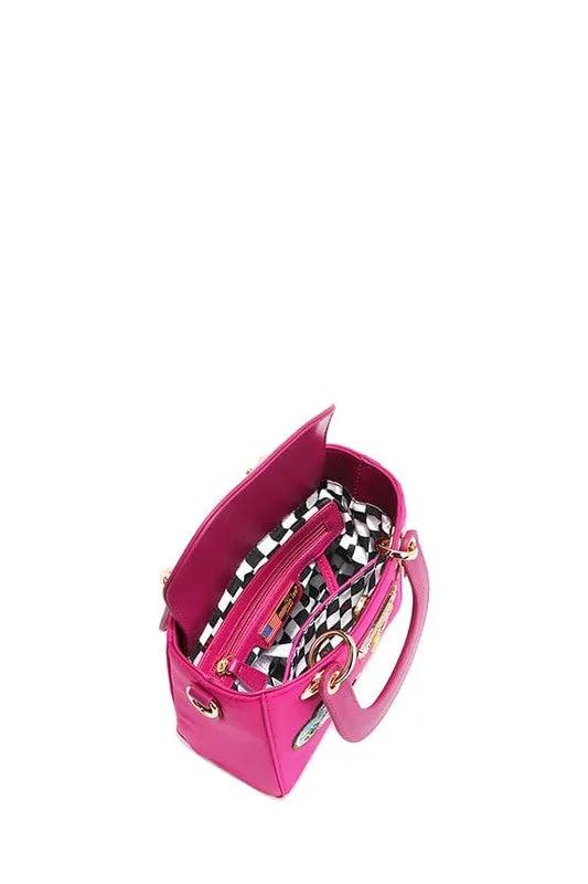 Nicole Lee Structured Mini Handbag with Embroidered Patches