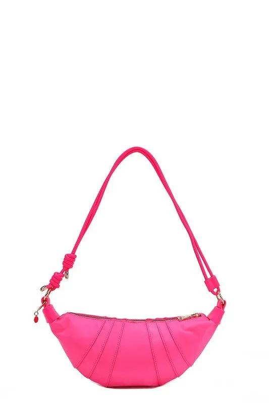 Nicole Lee USA Patch Croissant Bag - Small Vegan Leather Shoulder Bag with Travel-Inspired Embroidered Patches
