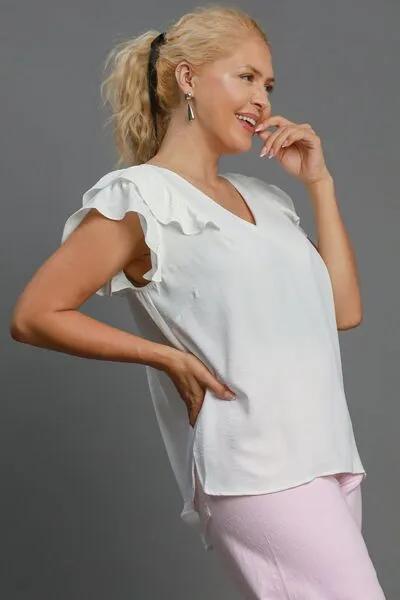 V-Neck Double Layered Ruffle Sleeve Blouse