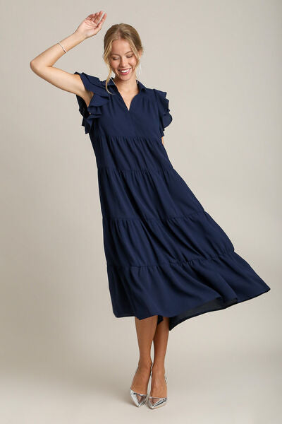 Johnny Collar Ruffle Cap Sleeve Navy Dress That Fits Every Occasion Trendsi