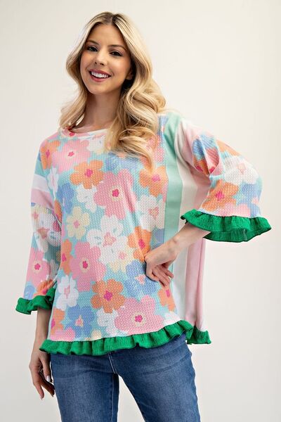 Floral Ruffle Hem Round Neck Blouse – Pretty, Feminine, and Perfect for Any Day Trendsi