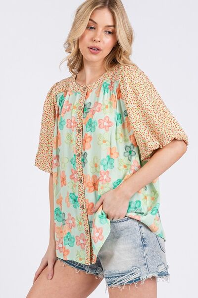 Button Down Bubble Sleeves Light Green Shirt for Women - Shop 2025 Styles Trendsi