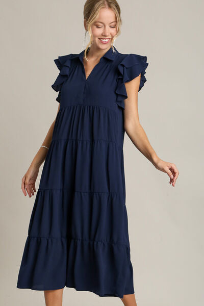 Johnny Collar Ruffle Cap Sleeve Navy Dress That Fits Every Occasion Trendsi