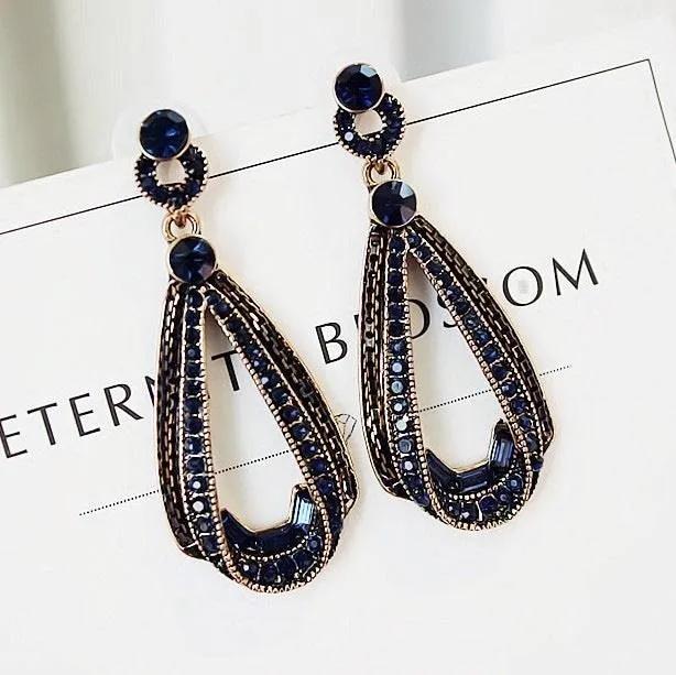 Sapphire Drop Earrings with Gold Accents, Fashion Dangle Jewelry
