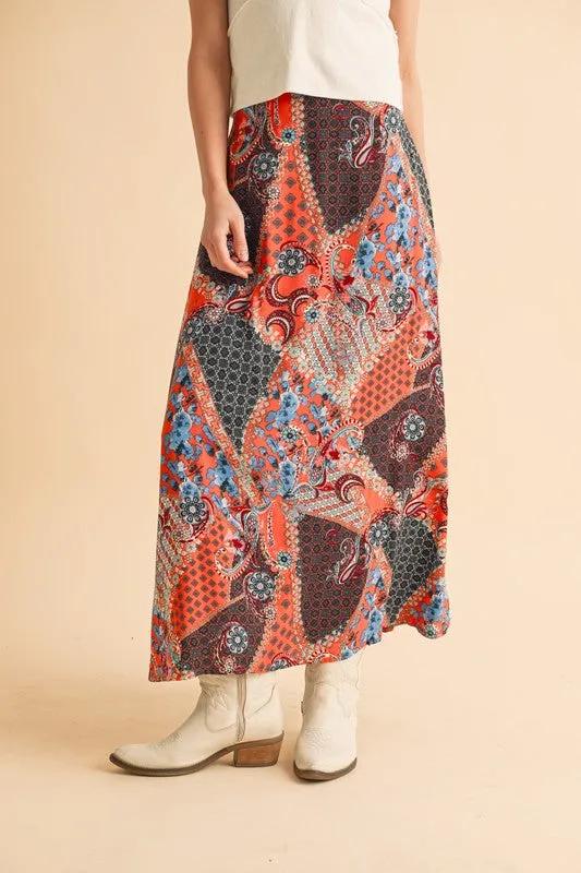 Stylish Printed Maxi Skirt: Elevate Your Wardrobe with Bold Patterns in Orange/Black
