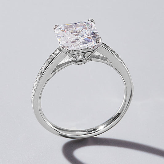Platinum-Plated Zircon Solitaire Ring - Elegant Sterling Silver Trendsi