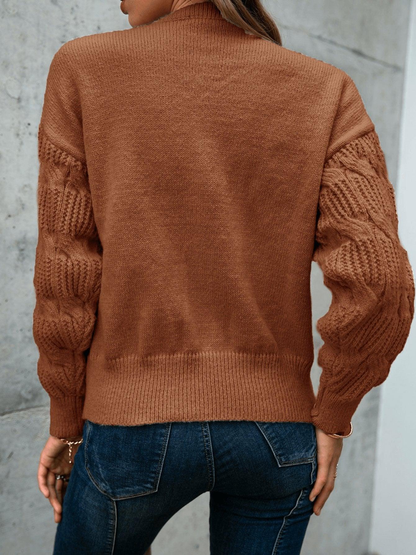 Cable Knit Drop Shoulder Wrap Knot Side Sweater