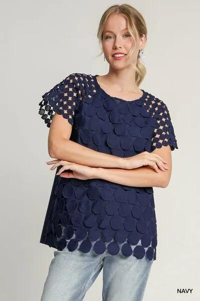 Mixed Polka Dot Lace Raglan Sleeve Boxy Cut Top