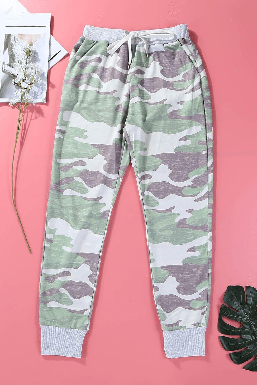 Camo Print Knit Sport Pants Green