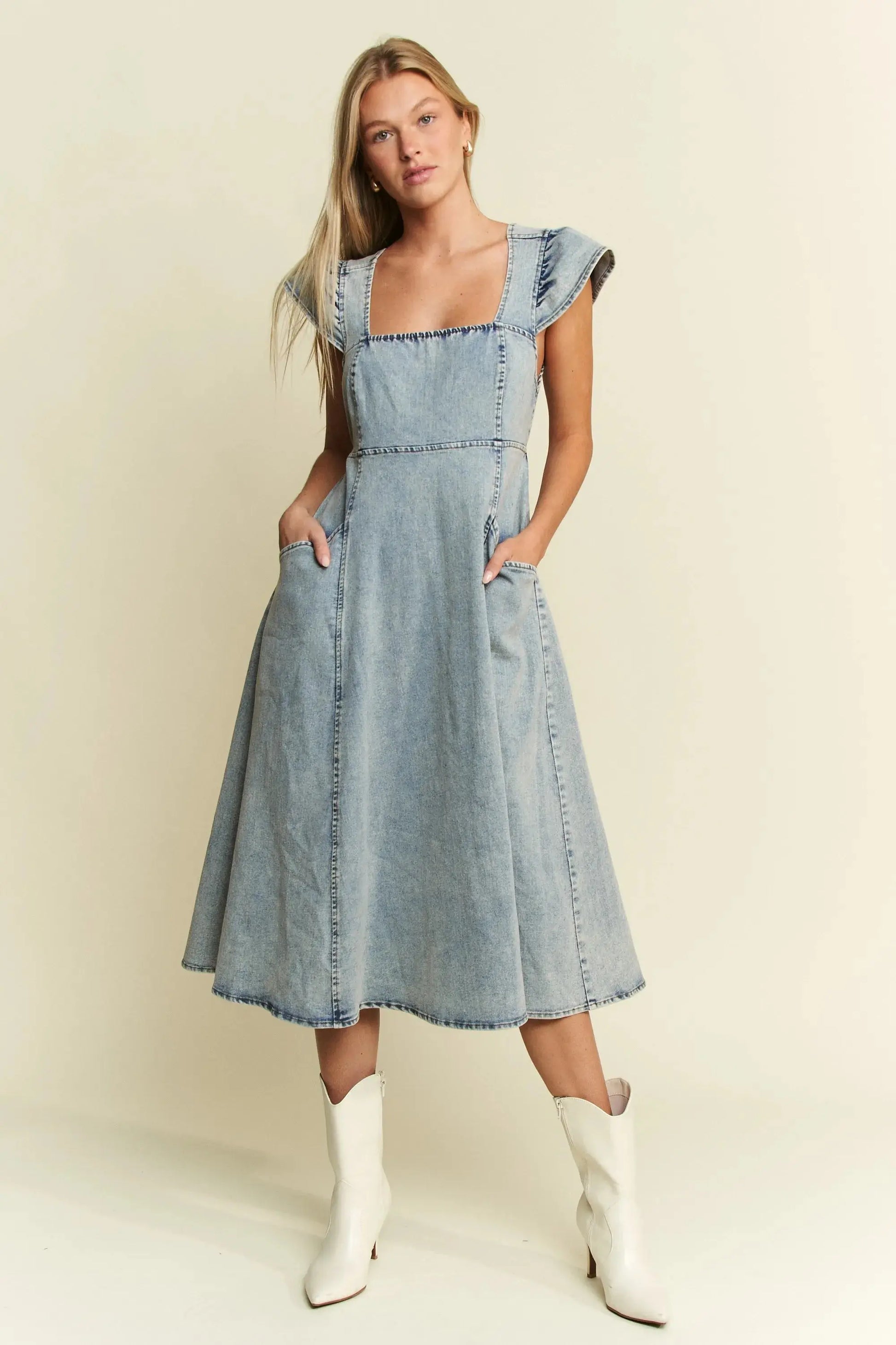Jade By Jane Full Size Ruffled Denim Midi Dress Plus Size Trendsi