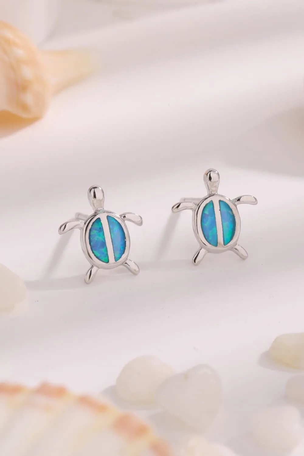 Sterling Silver Opal Turtle Stud Earrings - Whimsical Design