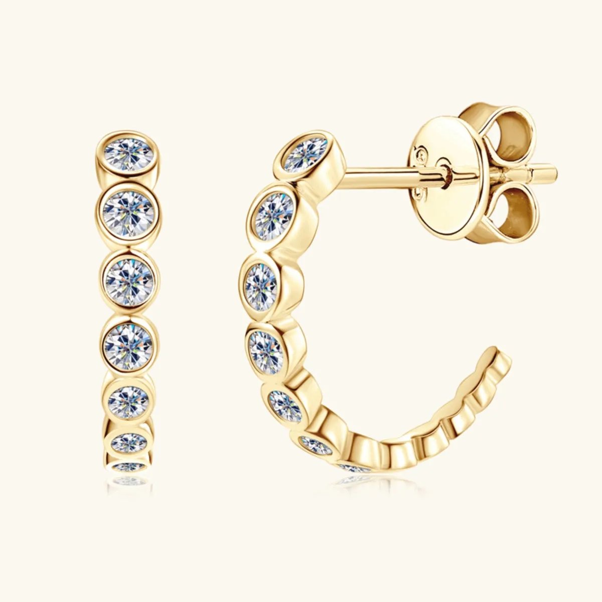 Bezel Set Moissanite Huggie Earrings - 0.38 Carat D/VVS1 - S925 Sterling Silver with 18K Gold-Plated Option