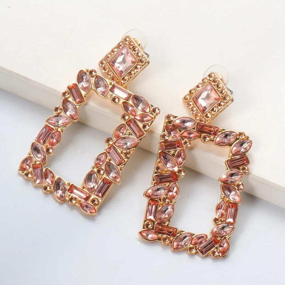 Rectangular Crystal Drop Earrings – Bold and Vibrant Statement Jewelry