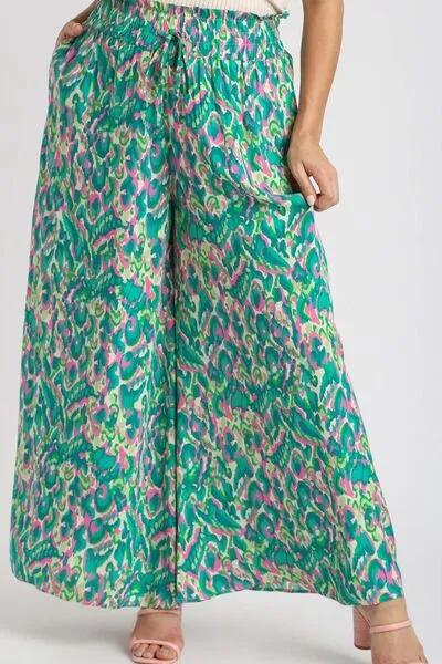 Mixed Print High Waist Wide Leg Pants