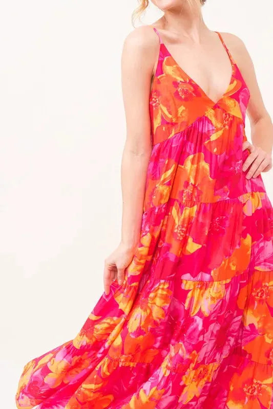 Floral Tiered Maxi Cami Dress with Pockets