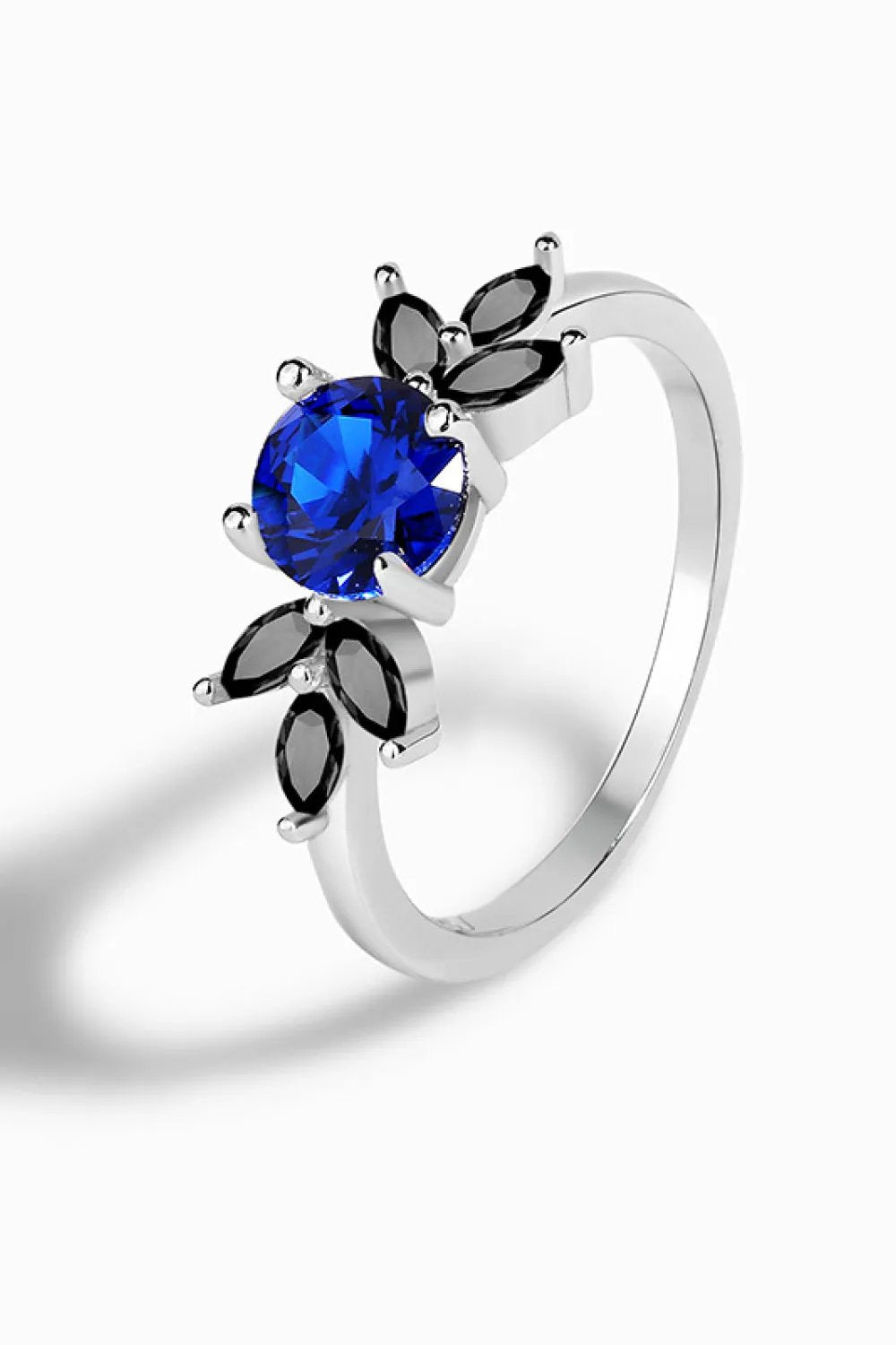 Platinum-Plated Sterling Silver Spinel & Zircon Leaf Ring