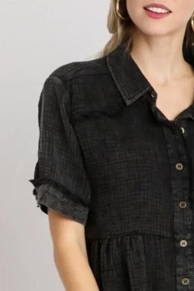 Black Cotton Gauze Button Front Shirt – Lightweight and Timeless Wardrobe Staple