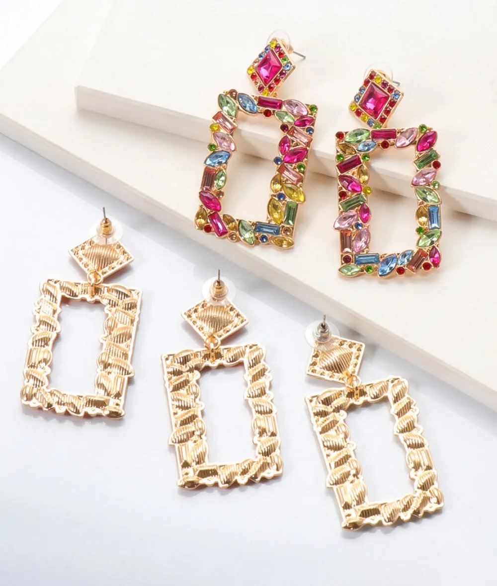 Rectangular Crystal Drop Earrings – Bold and Vibrant Statement Jewelry