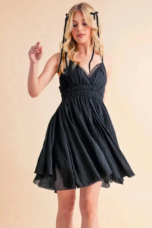 Black Lace Detail Mini Cami Dress - Chic and Feminine