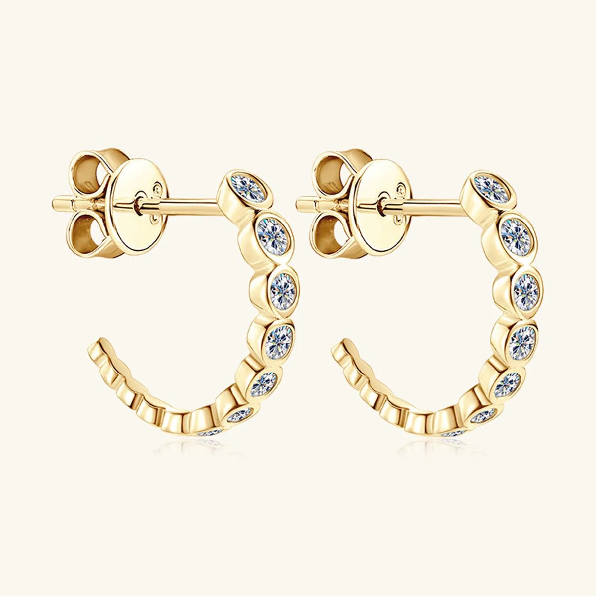 Bezel Set Moissanite Huggie Earrings - 0.38 Carat D/VVS1 - S925 Sterling Silver with 18K Gold-Plated Option