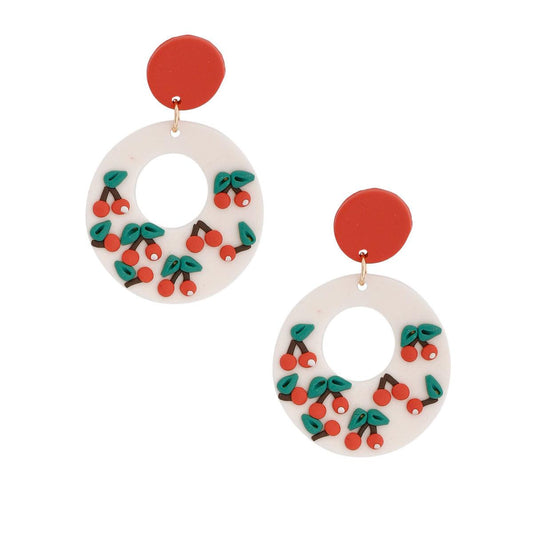Cherry-Topped White Hoops: Sweetest Earrings
