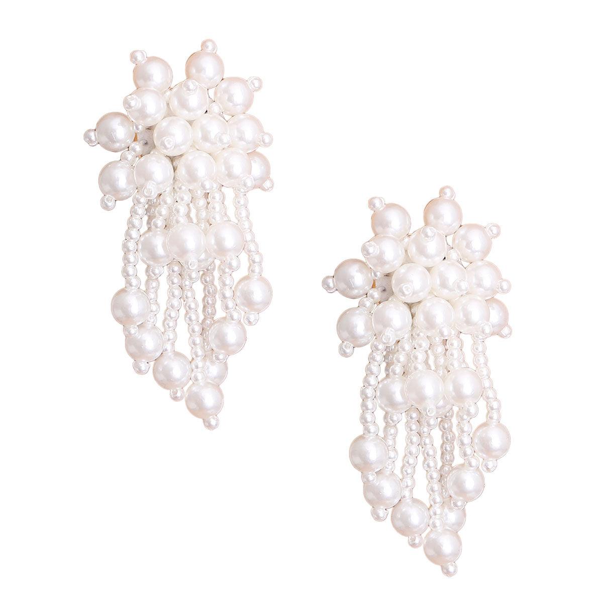 Chic Cream Cluster Drop Pearl Earrings - Make a Bold Statement with Timeless Elegance