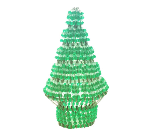 Christmas Tree Green Clear Beads Vintage Noel