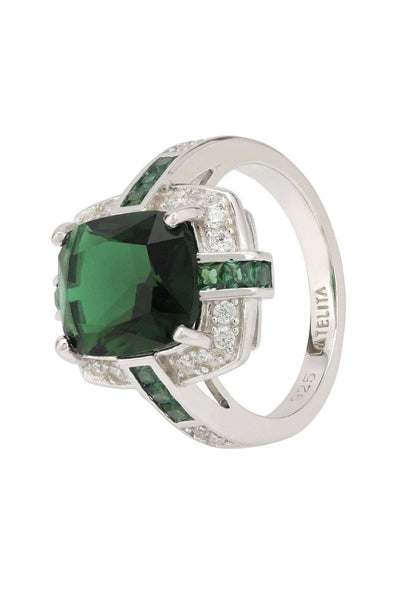 Clarence Lab-created Emerald Sterling Silver Ring