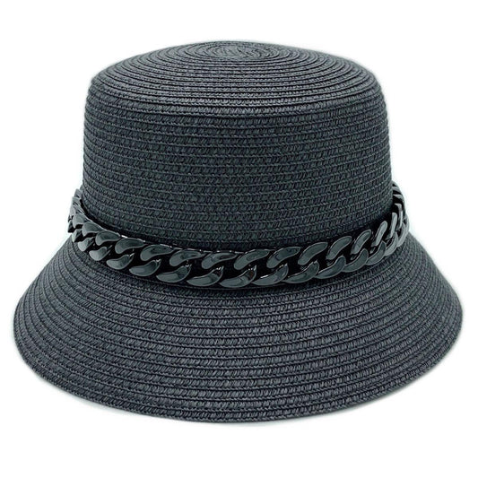 Classic Bucket Hat Black Chain Detail