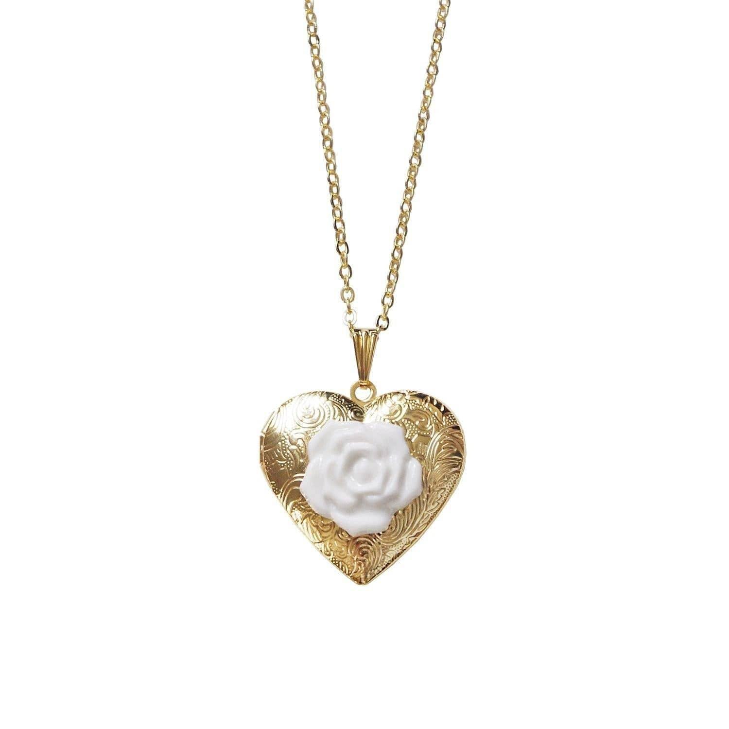 Classic Heart Locket With Porcelain Rose Pendant Necklace | POPORCELAIN Based in Denmark