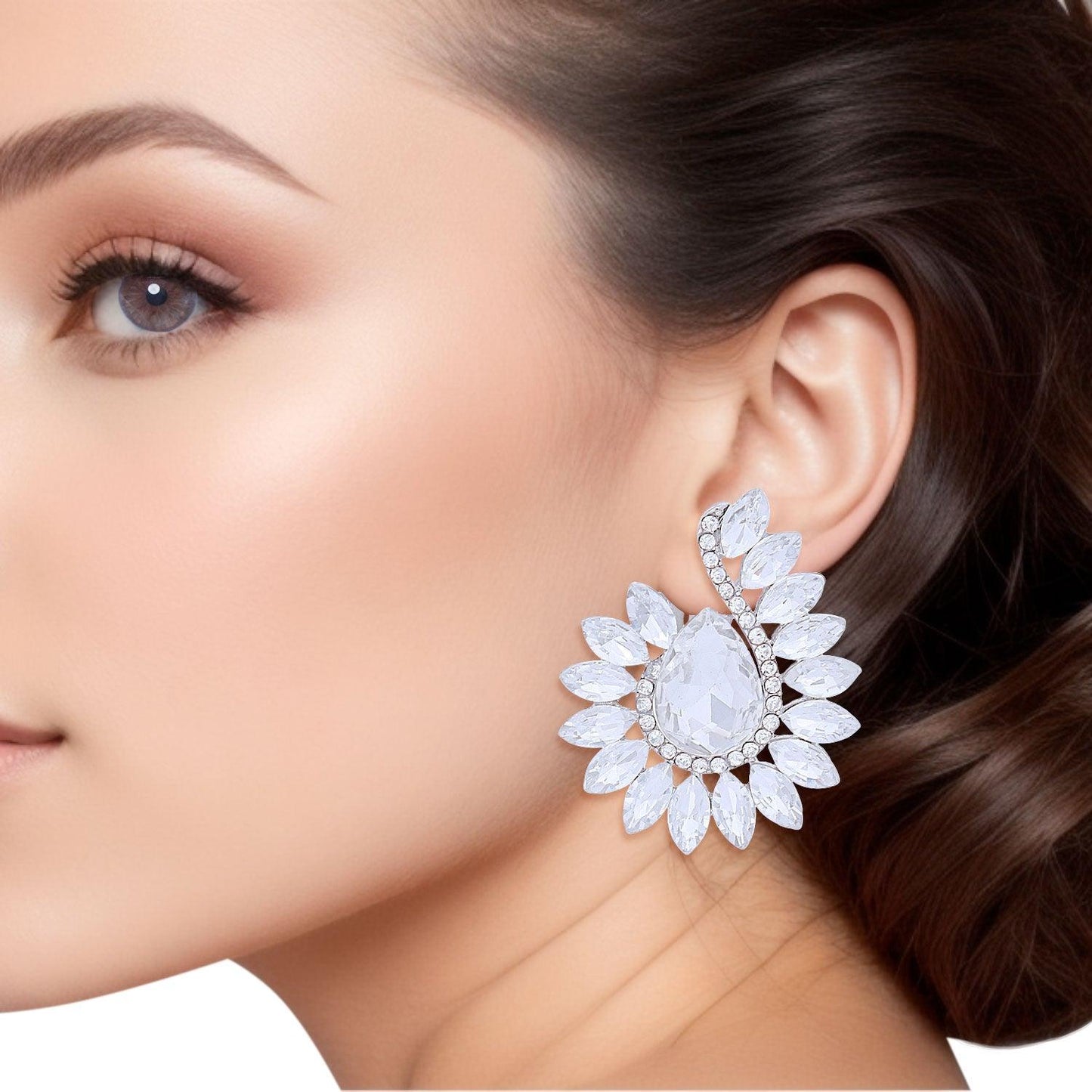Clear Teardrop Center Clip On Pageant Earrings for Elegant Style