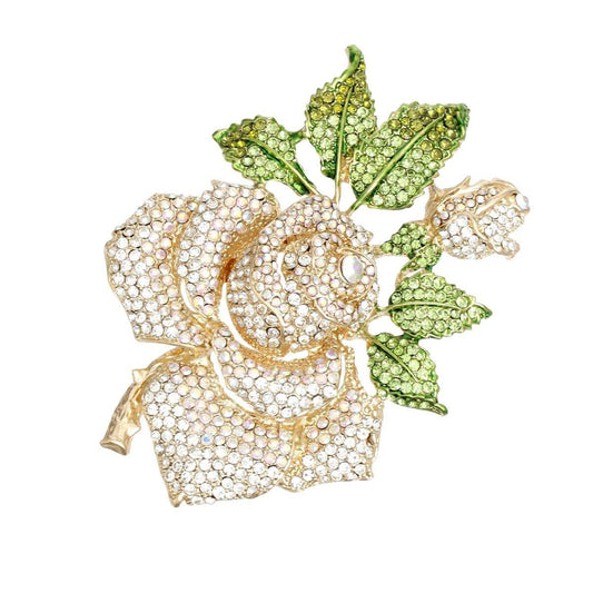 Clear/Gold Rose Brooch Pin: Exquisite Fashion Jewelry