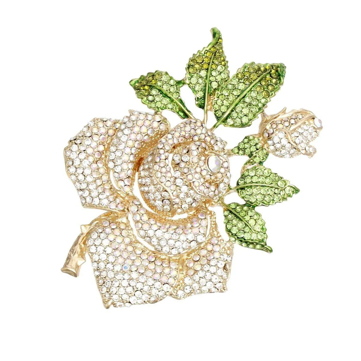 Clear/Gold Rose Brooch Pin: Exquisite Fashion Jewelry