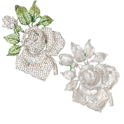 Clear/Silver Rose Brooch Pin: Exquisite Fashion Jewelry
