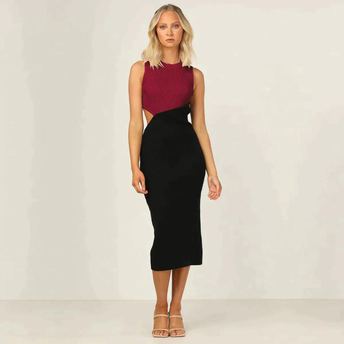 Colorblock Cut Out Ribbed Tube Dress