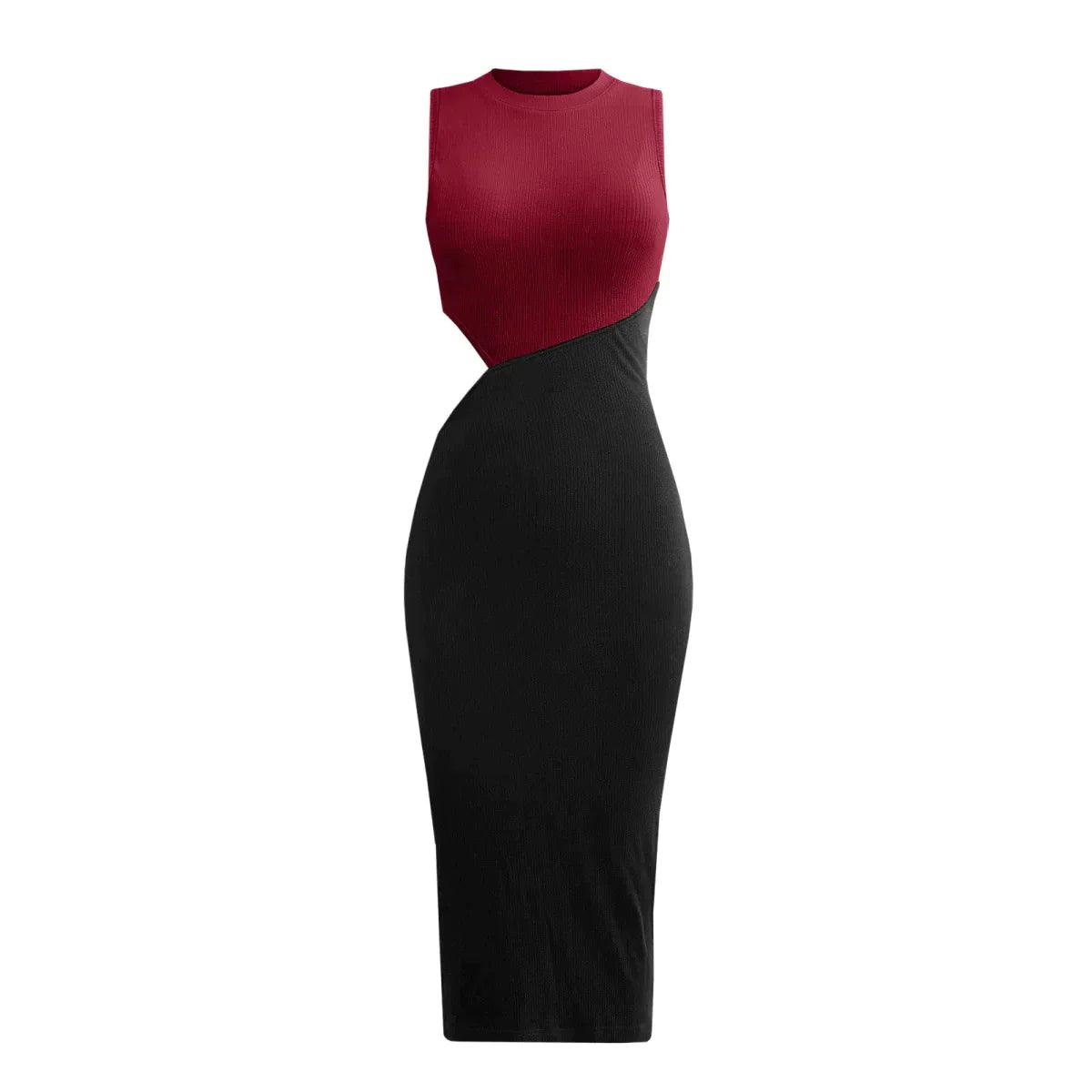 Colorblock Cut Out Ribbed Tube Dress