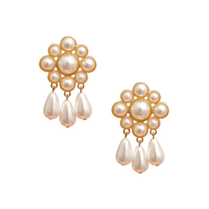 Cream Faux Pearl Drops Earrings Gold Plated