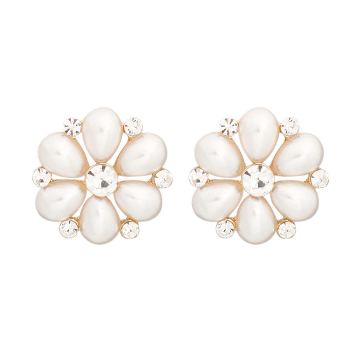 Creamy Cluster Flower Stud Earrings - Fashion Jewelry