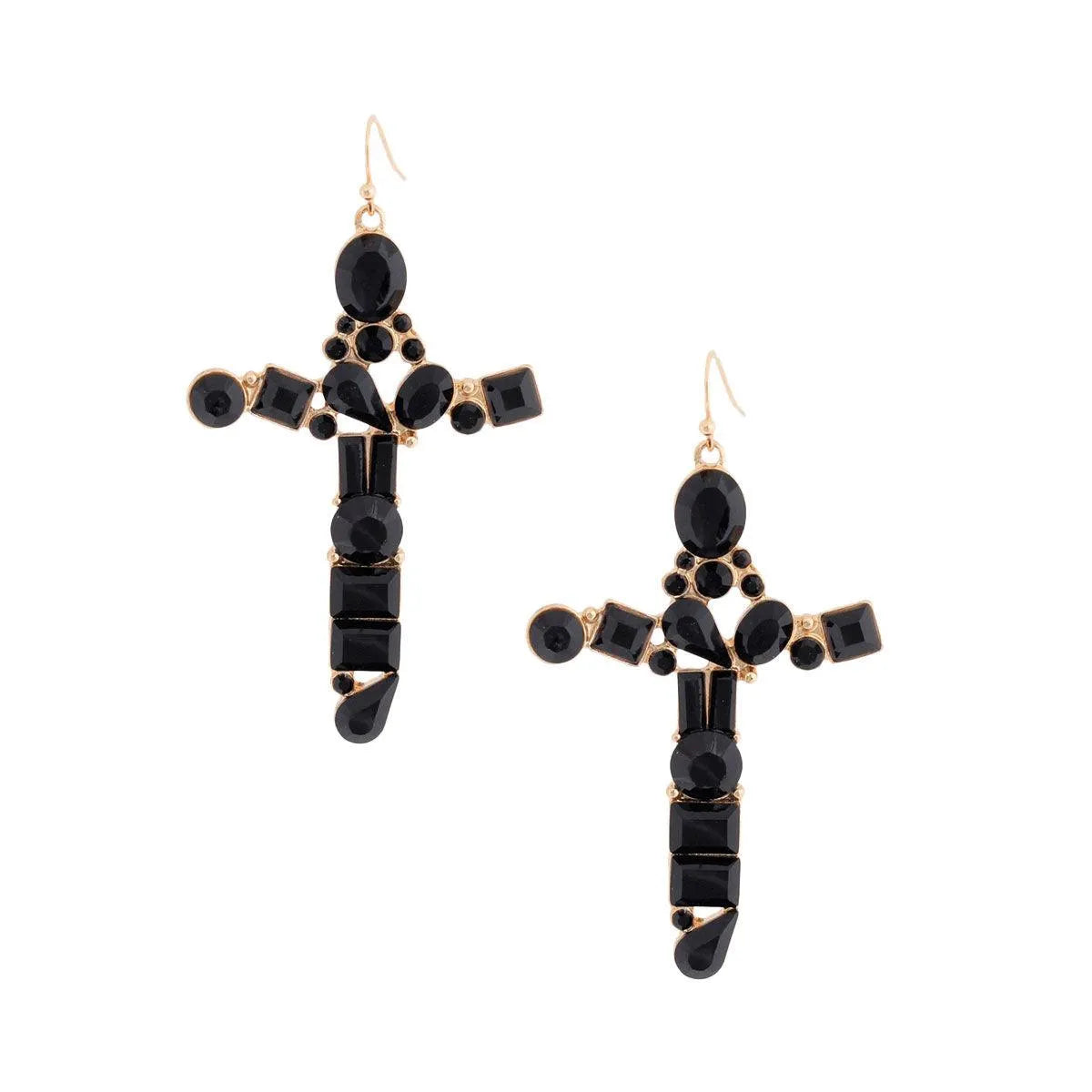 Cross Earrings Gold Plated Black Passion